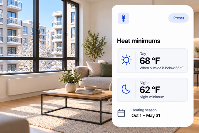 Apartment with a display of NYC daytime and nighttime heat minimums
