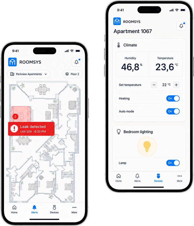 ROOMSYS mobile app screens