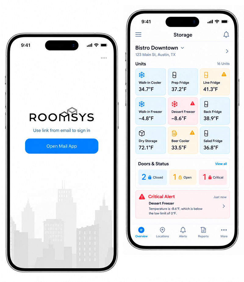 ROOMSYS refrigeration monitoring mobile app
